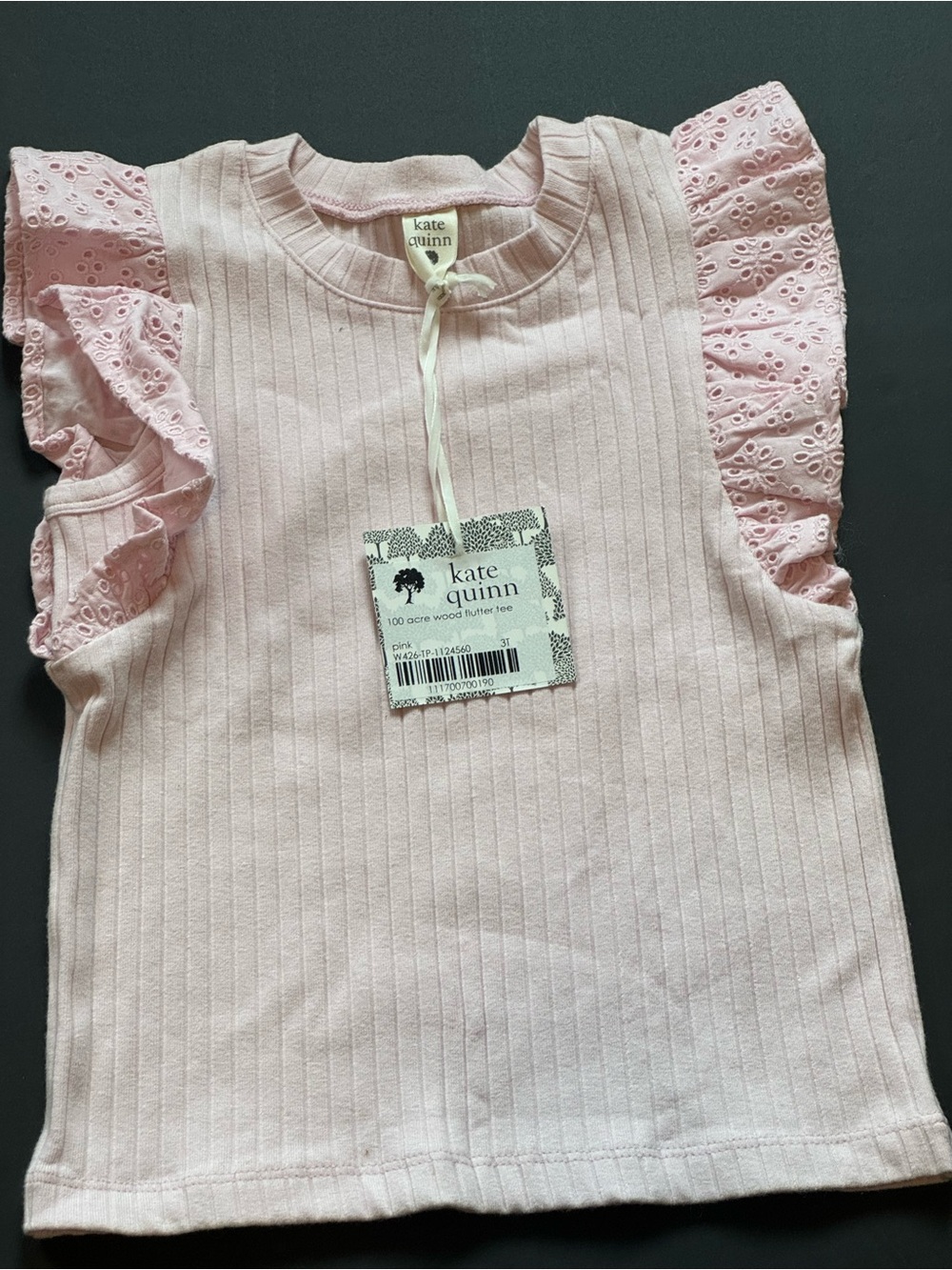 kate quinn Pale Pink Ribbed Tank with Eyelet Ruffle Sleeves